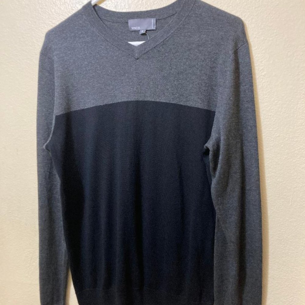 New Vince. Men's Color Block Silk Cashmere Blend Lightweight Sweater Size Small